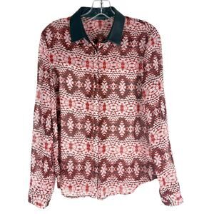 Armani Exchange A|X Long Sleeve Sheer Long Sleeve Red Collared Size M
